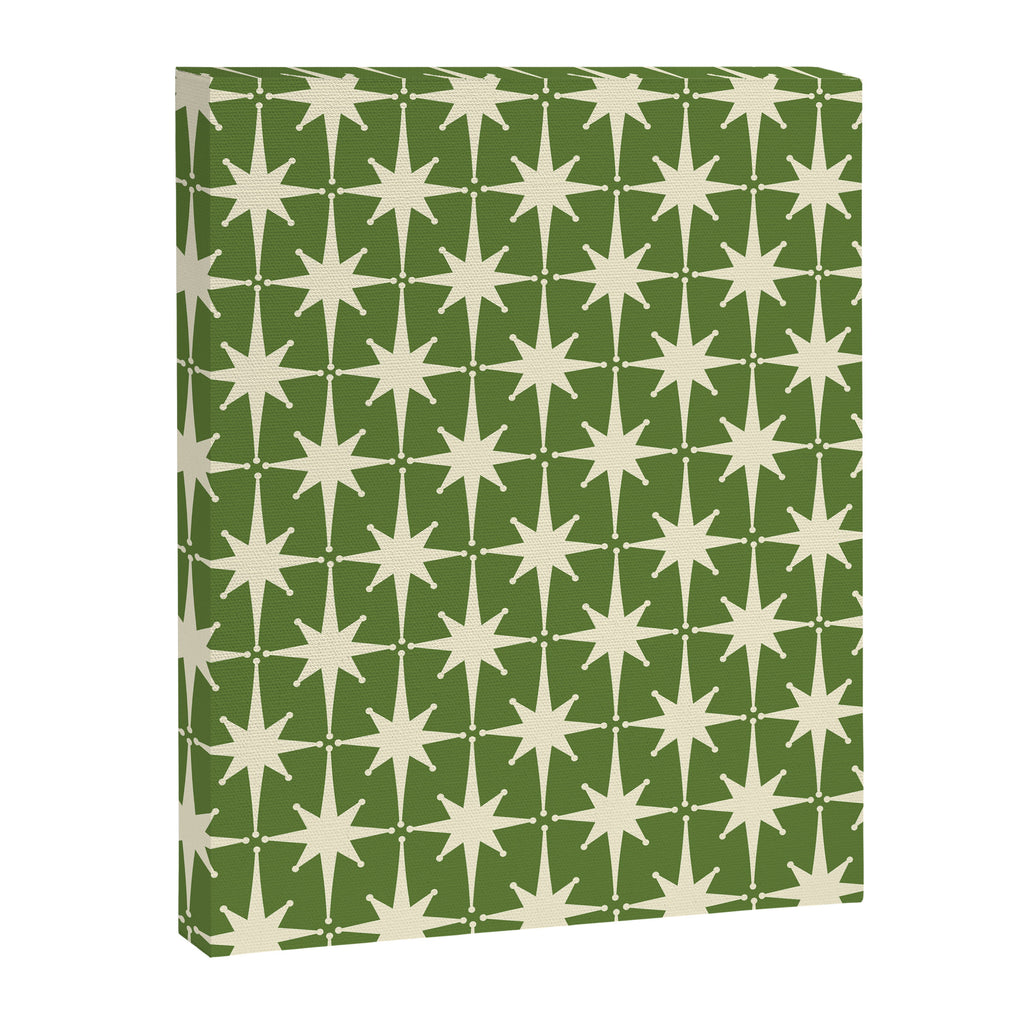 Atomic Age Starbursts - Midcentury Modern Pattern in Cream and Retro Green Canvas Print Gallery Image 6