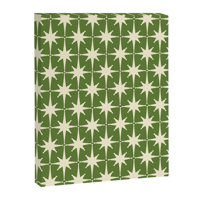 Atomic Age Starbursts - Midcentury Modern Pattern in Cream and Retro Green Canvas Print Gallery Image 1