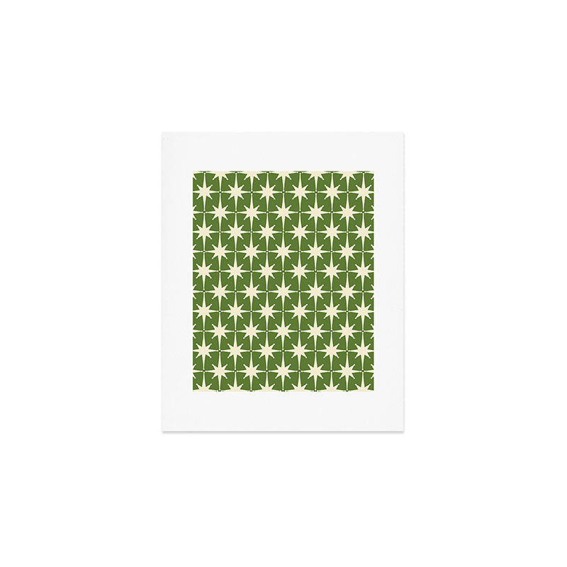 Atomic Age Starbursts - Midcentury Modern Pattern in Cream and Retro Green Art Print Gallery Image 1