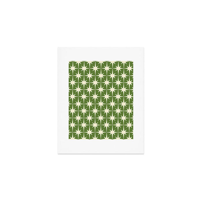Atomic Age Starbursts - Midcentury Modern Pattern in Cream and Retro Green Art Print Gallery Image 1