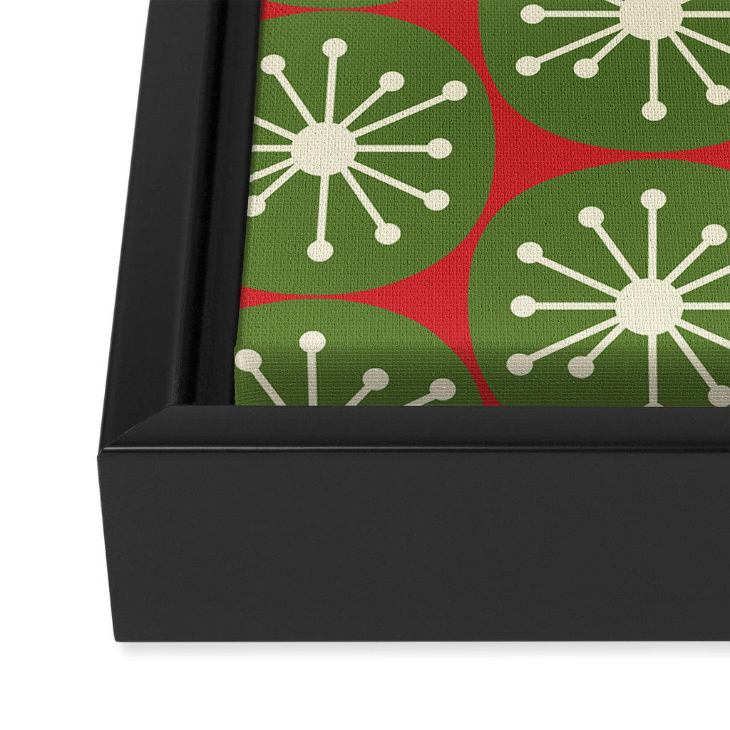Atomic Christmas Dots in Retro Green, Cream, and Xmas Red  Framed Canvas Print Gallery Image 3