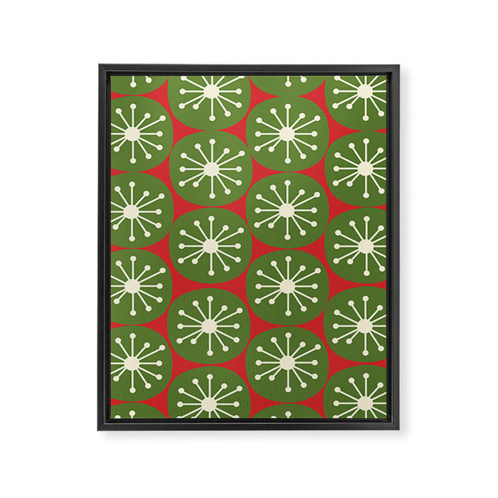 Atomic Christmas Dots in Retro Green, Cream, and Xmas Red  Framed Canvas Print Gallery Image 1