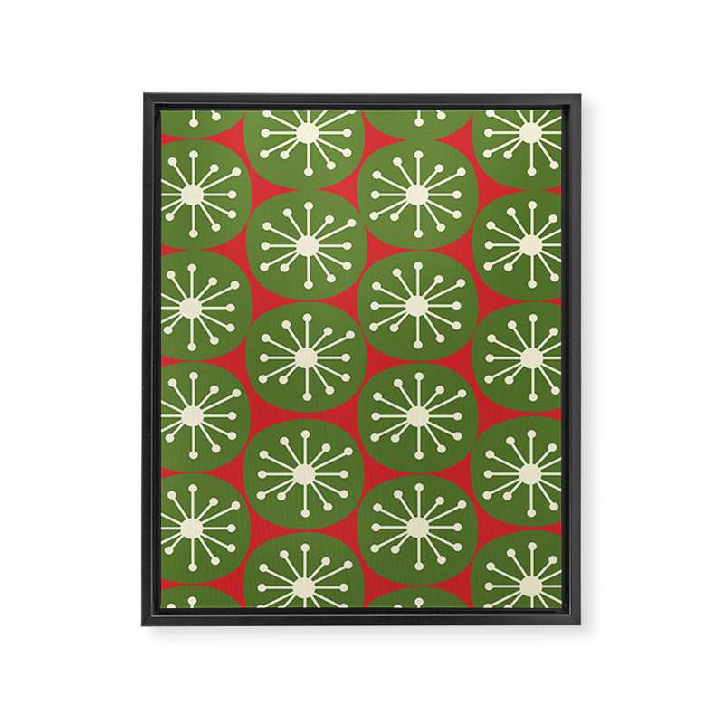 Atomic Christmas Dots in Retro Green, Cream, and Xmas Red  Framed Canvas Print Gallery Image 6