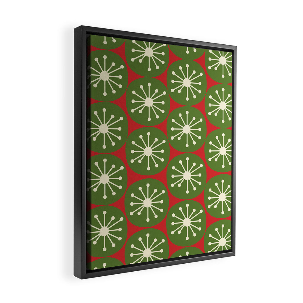 Atomic Christmas Dots in Retro Green, Cream, and Xmas Red  Framed Canvas Print Gallery Image 2