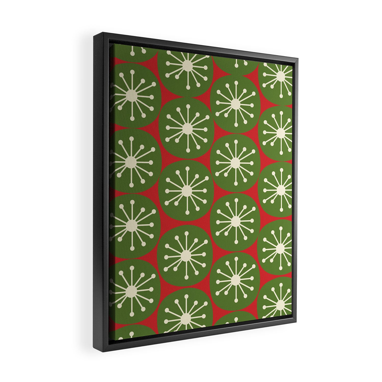 Atomic Christmas Dots in Retro Green, Cream, and Xmas Red  Framed Canvas Print Gallery Image 2