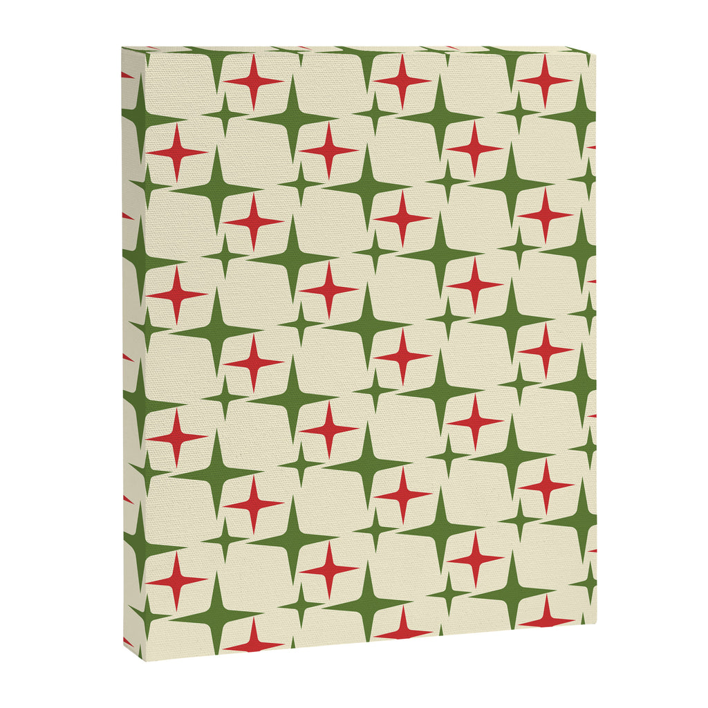 Atomic Christmas Mid Century Modern Stars Retro Xmas Red Green and Cream Pattern Canvas Print Gallery Image 8