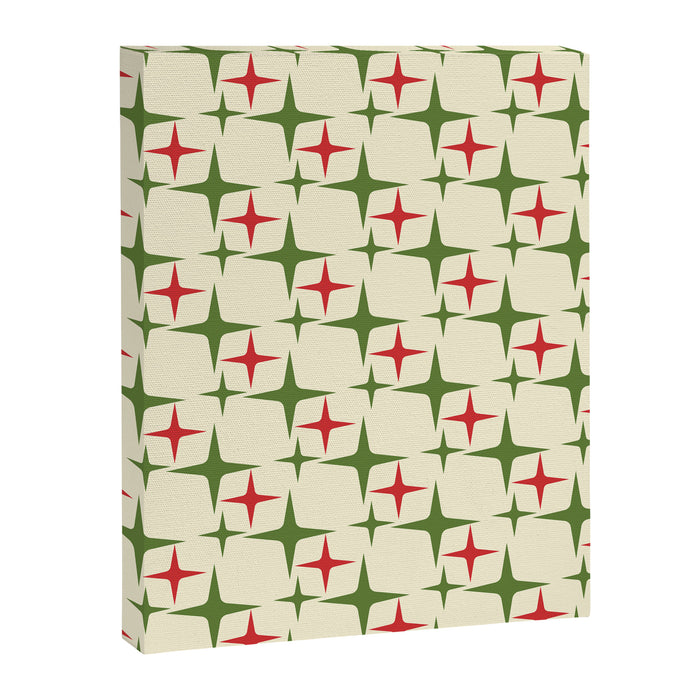 Atomic Christmas Mid Century Modern Stars Retro Xmas Red Green and Cream Pattern Canvas Print Gallery Image 1