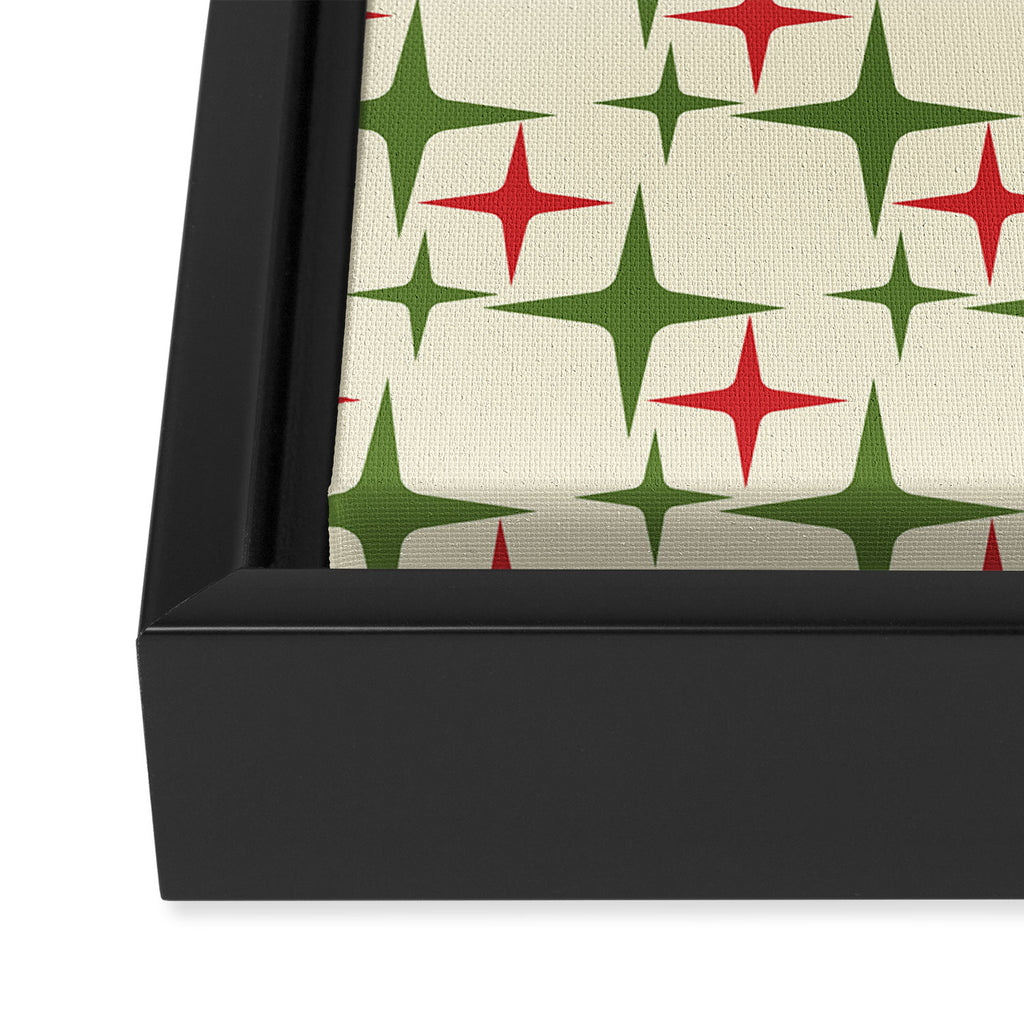 Atomic Christmas Mid Century Modern Stars Retro Xmas Red Green and Cream Pattern Framed Canvas Print Gallery Image 3