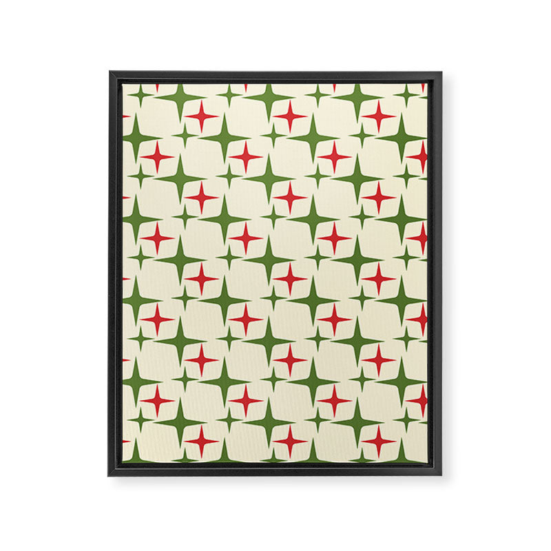 Atomic Christmas Mid Century Modern Stars Retro Xmas Red Green and Cream Pattern Framed Canvas Print Gallery Image 8