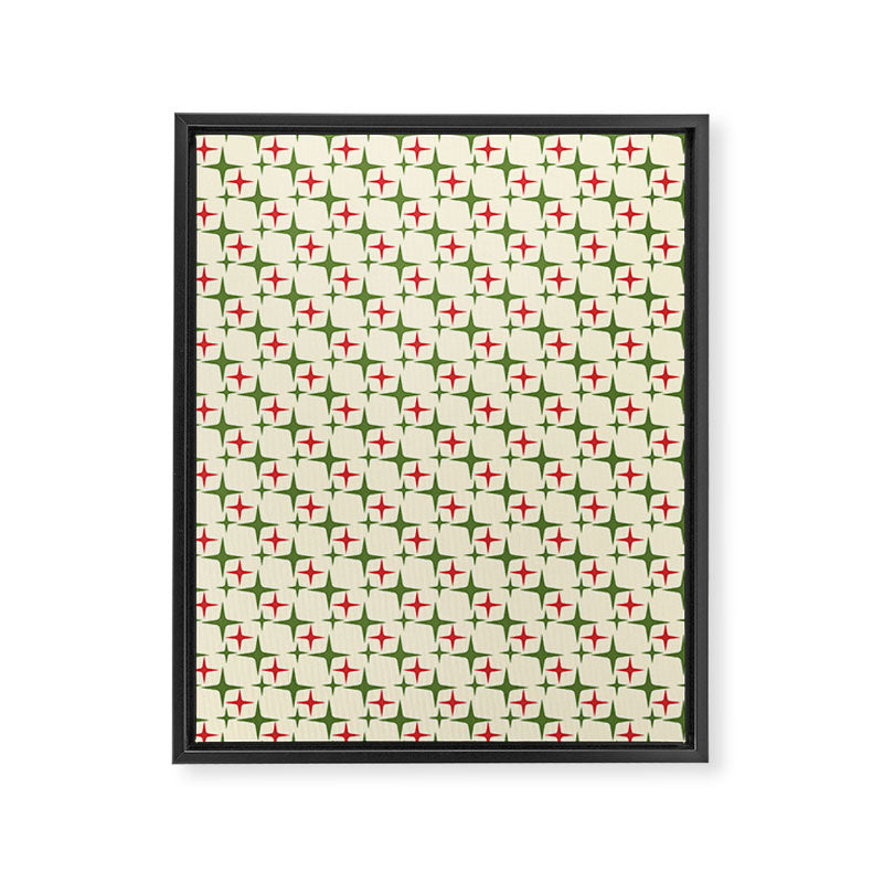 Atomic Christmas Mid Century Modern Stars Retro Xmas Red Green and Cream Small Pattern Framed Canvas Print Gallery Image 8