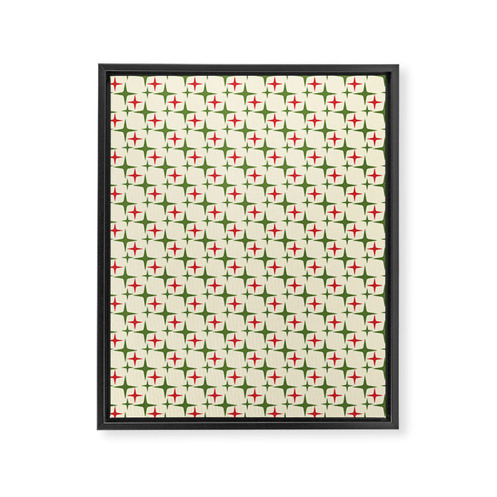 Atomic Christmas Mid Century Modern Stars Retro Xmas Red Green and Cream Small Pattern Framed Canvas Print Gallery Image 1