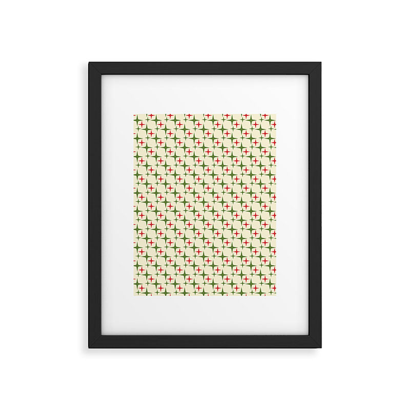 Atomic Christmas Mid Century Modern Stars Retro Xmas Red Green and Cream Small Pattern Framed Art Print Gallery Image 6