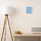 Atomic Dots Checkered Mid Century Modern Retro Blue and White Pattern Canvas Print Gallery Image 2