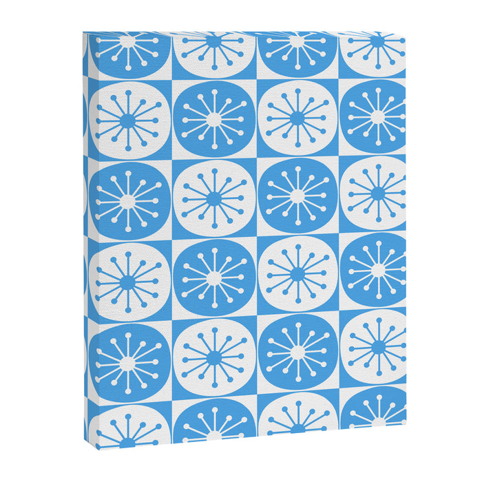 Atomic Dots Checkered Mid Century Modern Retro Blue and White Pattern Canvas Print Gallery Image 1
