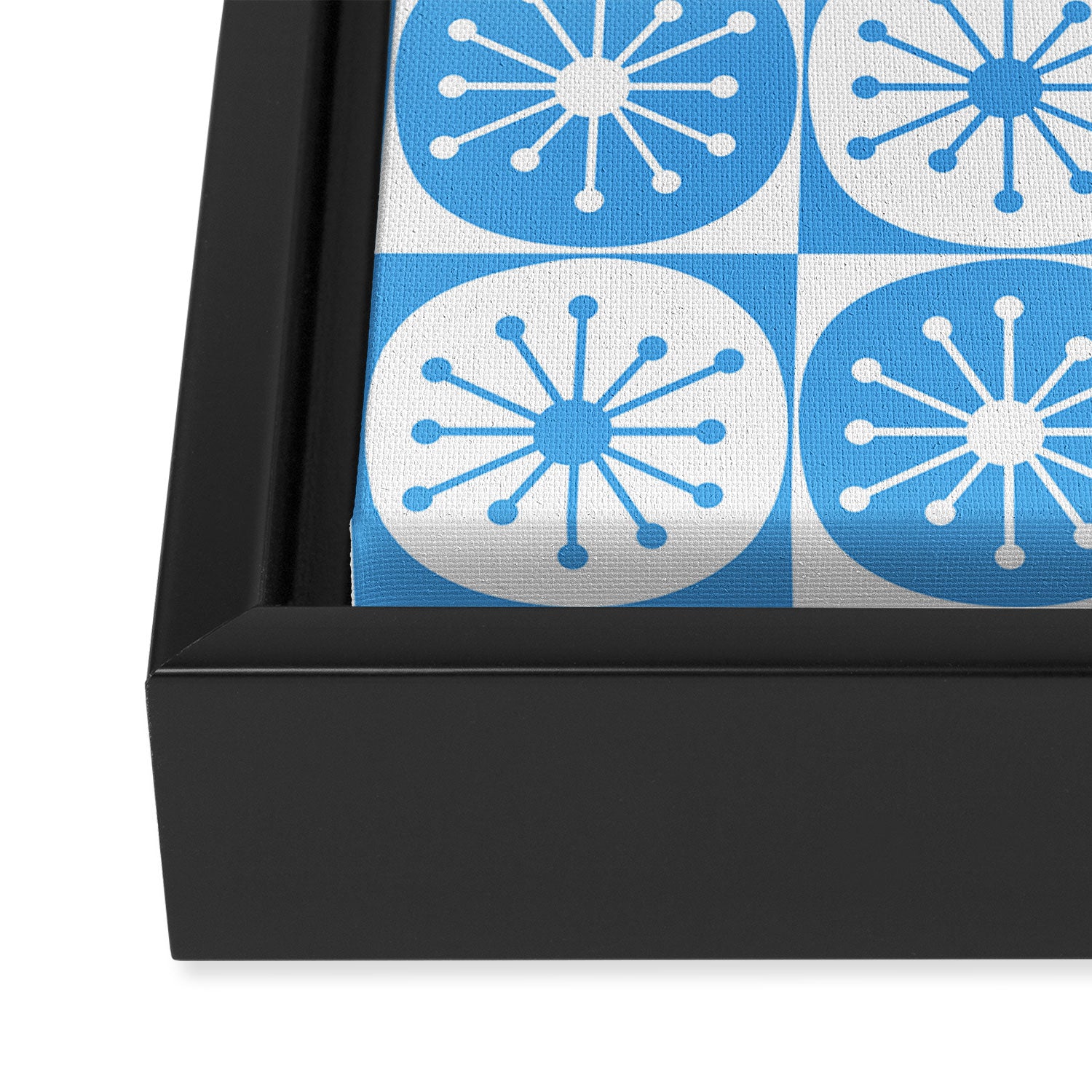 Atomic Dots Checkered Mid Century Modern Retro Blue and White Pattern Framed Canvas Print Gallery Image 3
