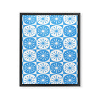 Atomic Dots Checkered Mid Century Modern Retro Blue and White Pattern Framed Canvas Print Gallery Image 8