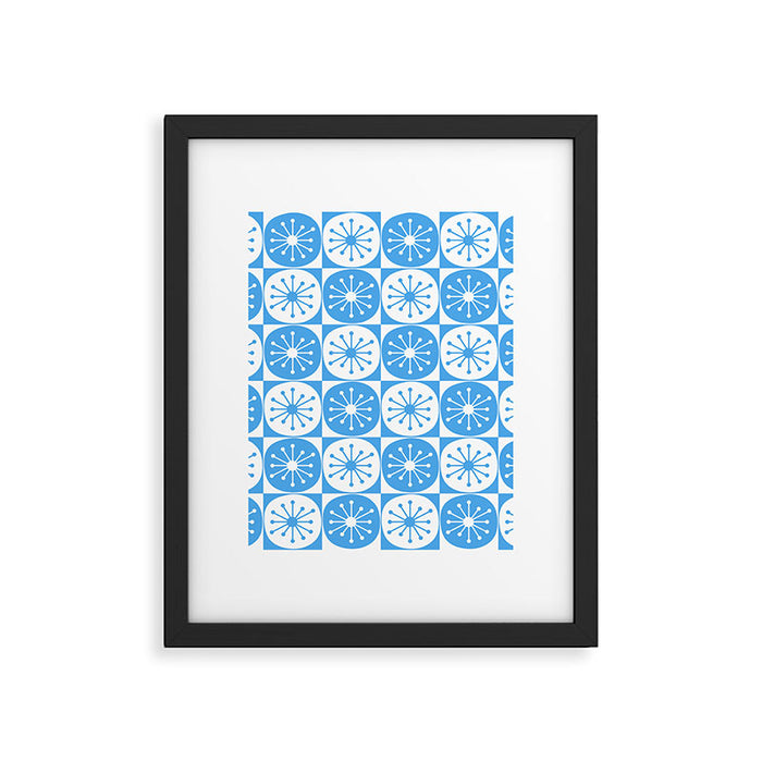Atomic Dots Checkered Mid Century Modern Retro Blue and White Pattern Framed Art Print Gallery Image 1
