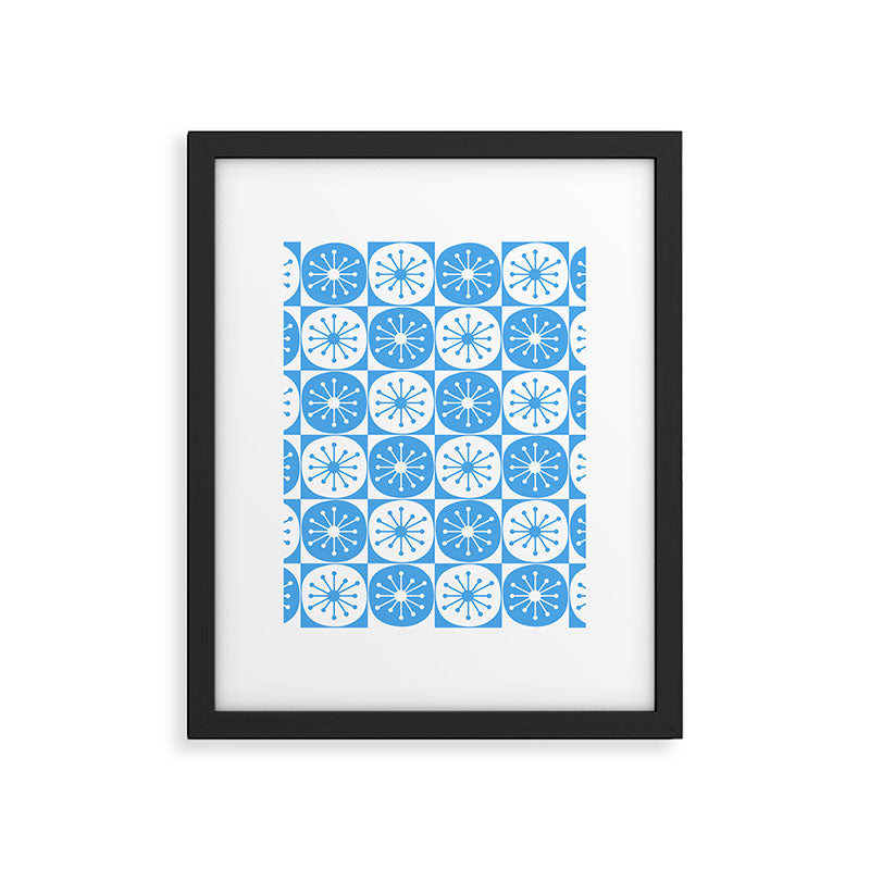 Atomic Dots Checkered Mid Century Modern Retro Blue and White Pattern Framed Art Print Gallery Image 6