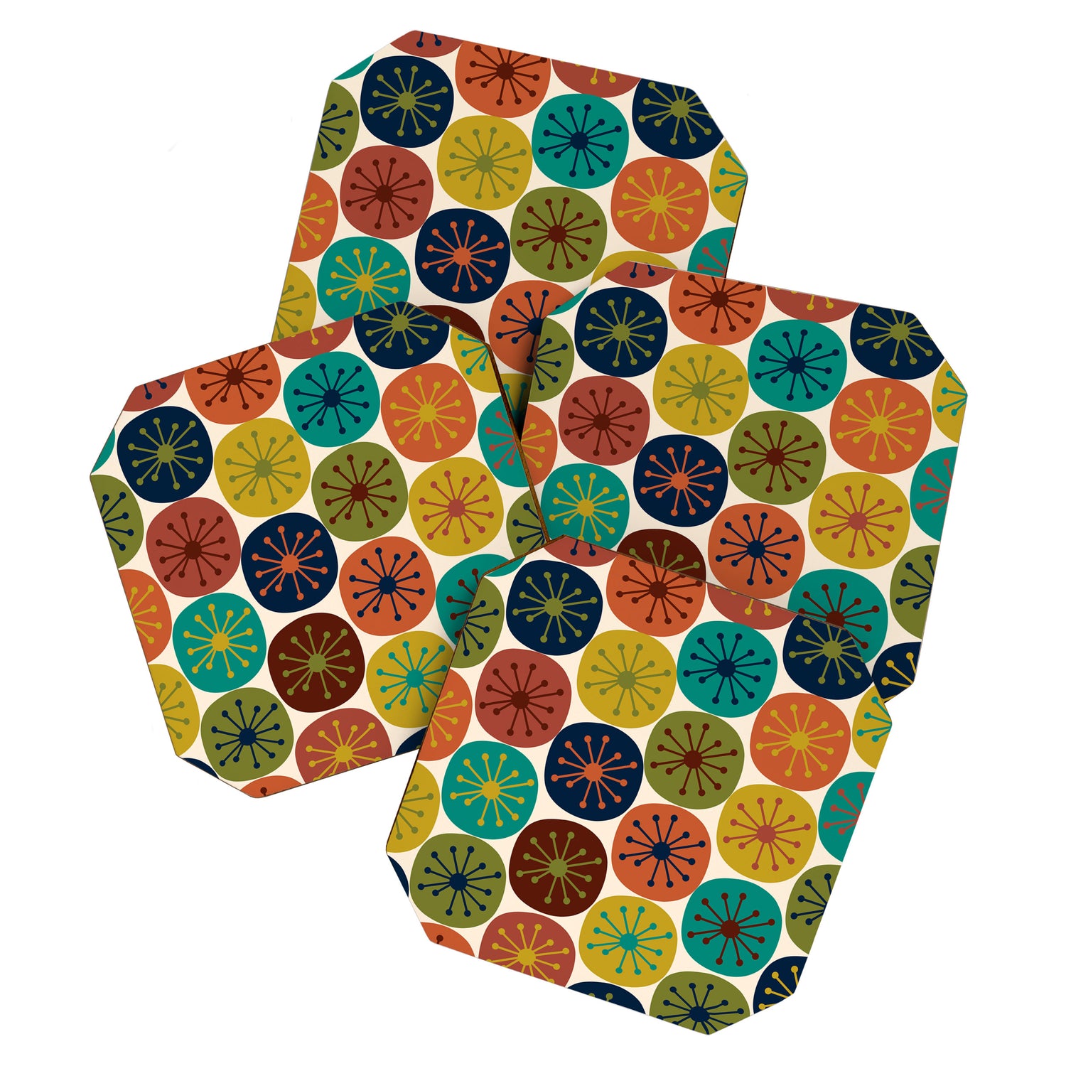 Atomic Dots Midcentury Modern Pattern in Mid Mod Colors on Cream  Coaster Gallery Image 1