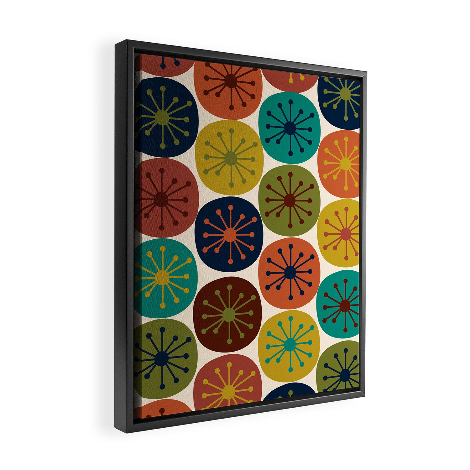 Atomic Dots Midcentury Modern Pattern in Mid Mod Colors on Cream  Framed Canvas Print Gallery Image 2