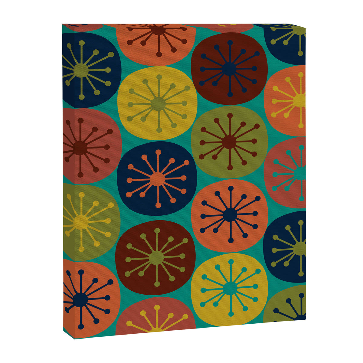 Atomic Dots Midcentury Modern Pattern in Mid Mod Mustard, Olive, Orange, Blue, and Turquoise Teal Canvas Print Gallery Image 6