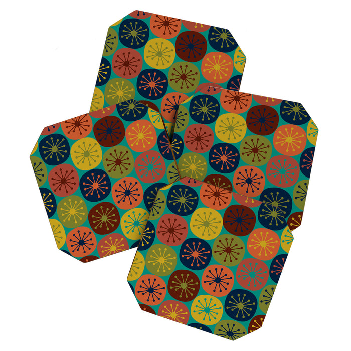 Atomic Dots Midcentury Modern Pattern in Mid Mod Mustard, Olive, Orange, Blue, and Turquoise Teal Coaster Gallery Image 1