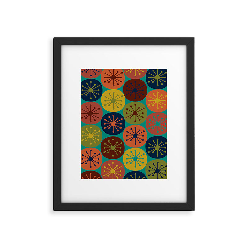 Atomic Dots Midcentury Modern Pattern in Mid Mod Mustard, Olive, Orange, Blue, and Turquoise Teal Framed Art Print Gallery Image 4