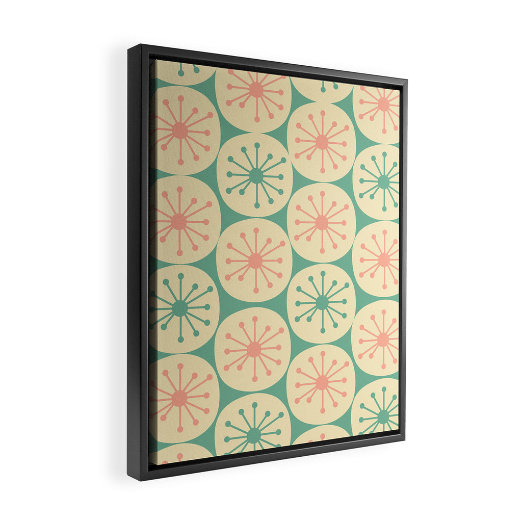 Atomic Dots Midcentury Modern Retro Pattern in 50s Blush Pink, Cream, and Mint Framed Canvas Print Gallery Image 2