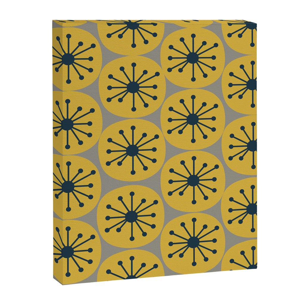 Atomic Dots Midcentury Modern Retro Pattern in Navy Blue, Light Mustard, and Gray Canvas Print Gallery Image 6