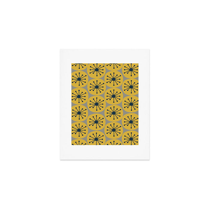 Atomic Dots Midcentury Modern Retro Pattern in Navy Blue, Light Mustard, and Gray Art Print Gallery Image 1