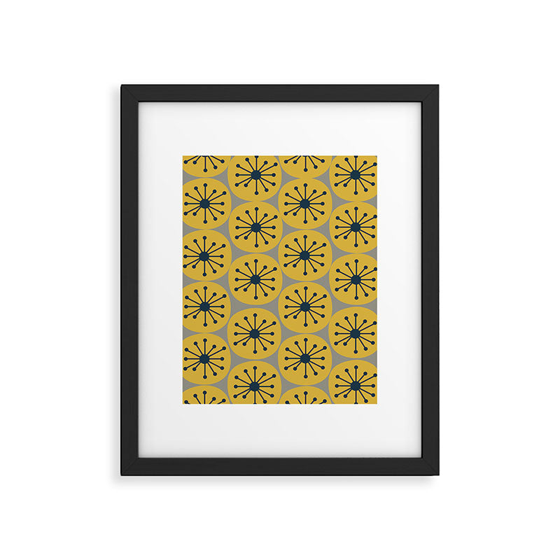 Atomic Dots Midcentury Modern Retro Pattern in Navy Blue, Light Mustard, and Gray Framed Art Print Gallery Image 5