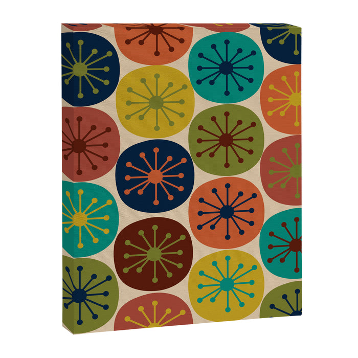 Atomic Dots Pattern in Mid Mod Teal, Orange, Olive, Blue, Mustard, and Beige Canvas Print Gallery Image 1