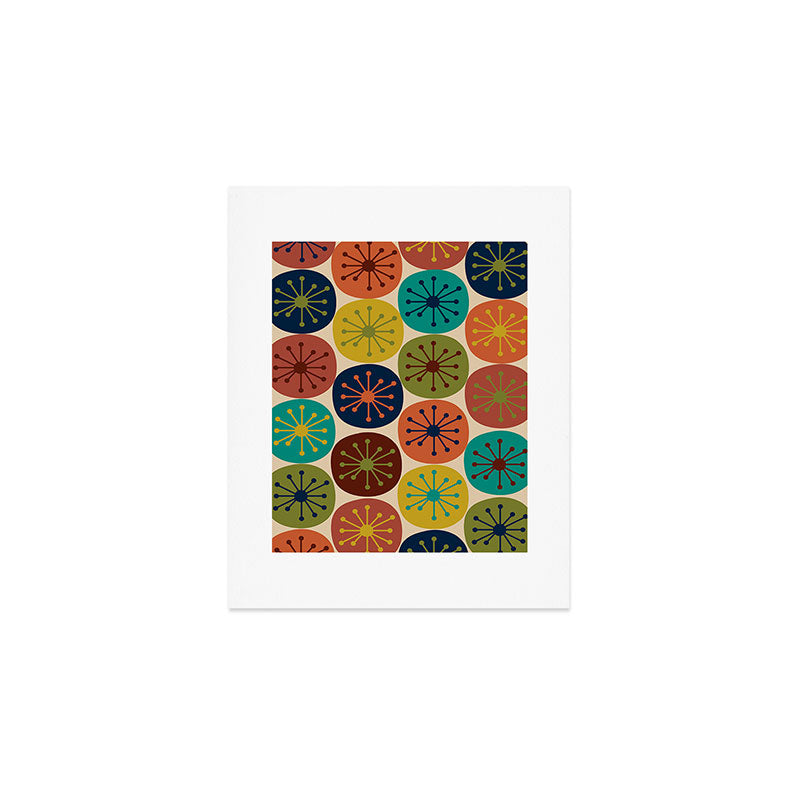 Atomic Dots Pattern in Mid Mod Teal, Orange, Olive, Blue, Mustard, and Beige Art Print Gallery Image 1