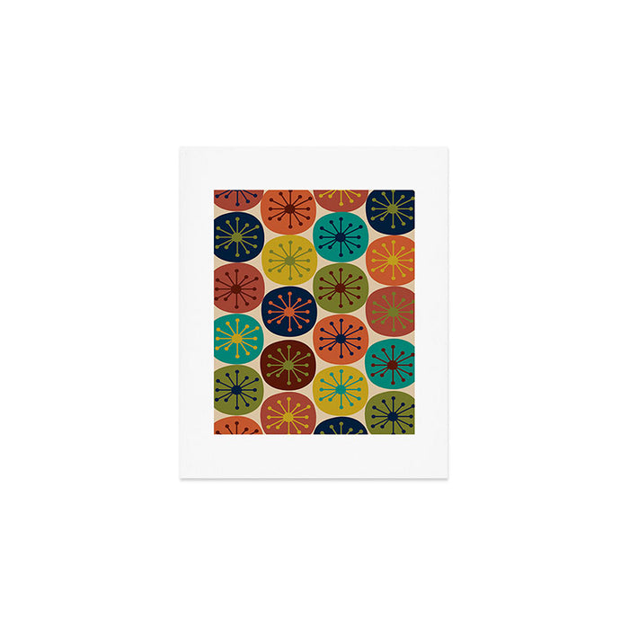 Atomic Dots Pattern in Mid Mod Teal, Orange, Olive, Blue, Mustard, and Beige Art Print Gallery Image 1