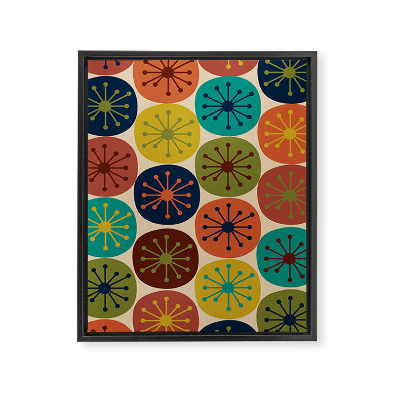 Atomic Dots Pattern in Mid Mod Teal, Orange, Olive, Blue, Mustard, and Beige Framed Canvas Print Gallery Image 6