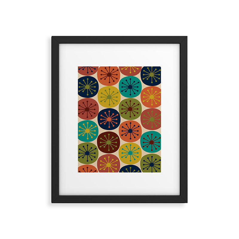 Atomic Dots Pattern in Mid Mod Teal, Orange, Olive, Blue, Mustard, and Beige Framed Art Print Gallery Image 5