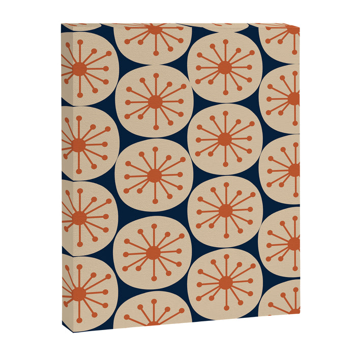 Atomic Dots Retro Geo Pattern in Mid Mid Orange, Beige, and Navy Blue Canvas Print Gallery Image 1