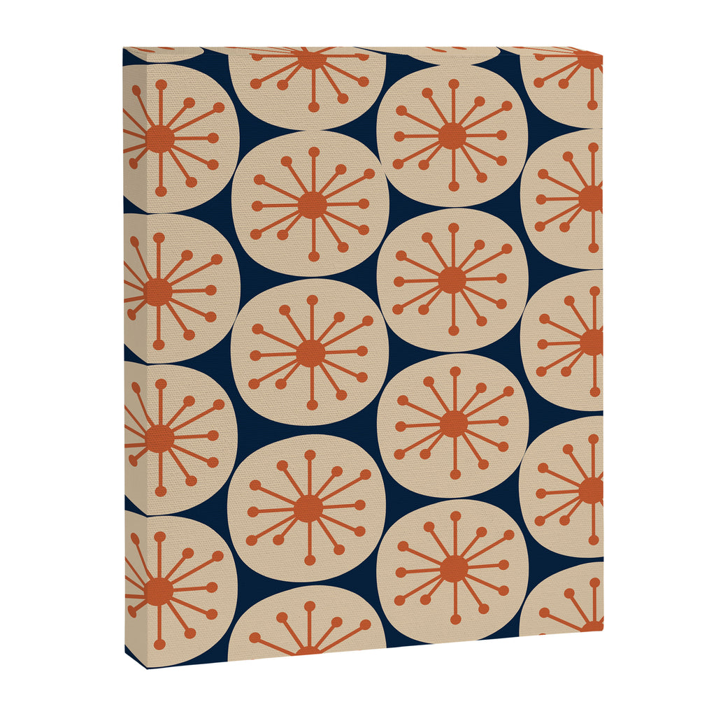 Atomic Dots Retro Geo Pattern in Mid Mid Orange, Beige, and Navy Blue Canvas Print Gallery Image 6