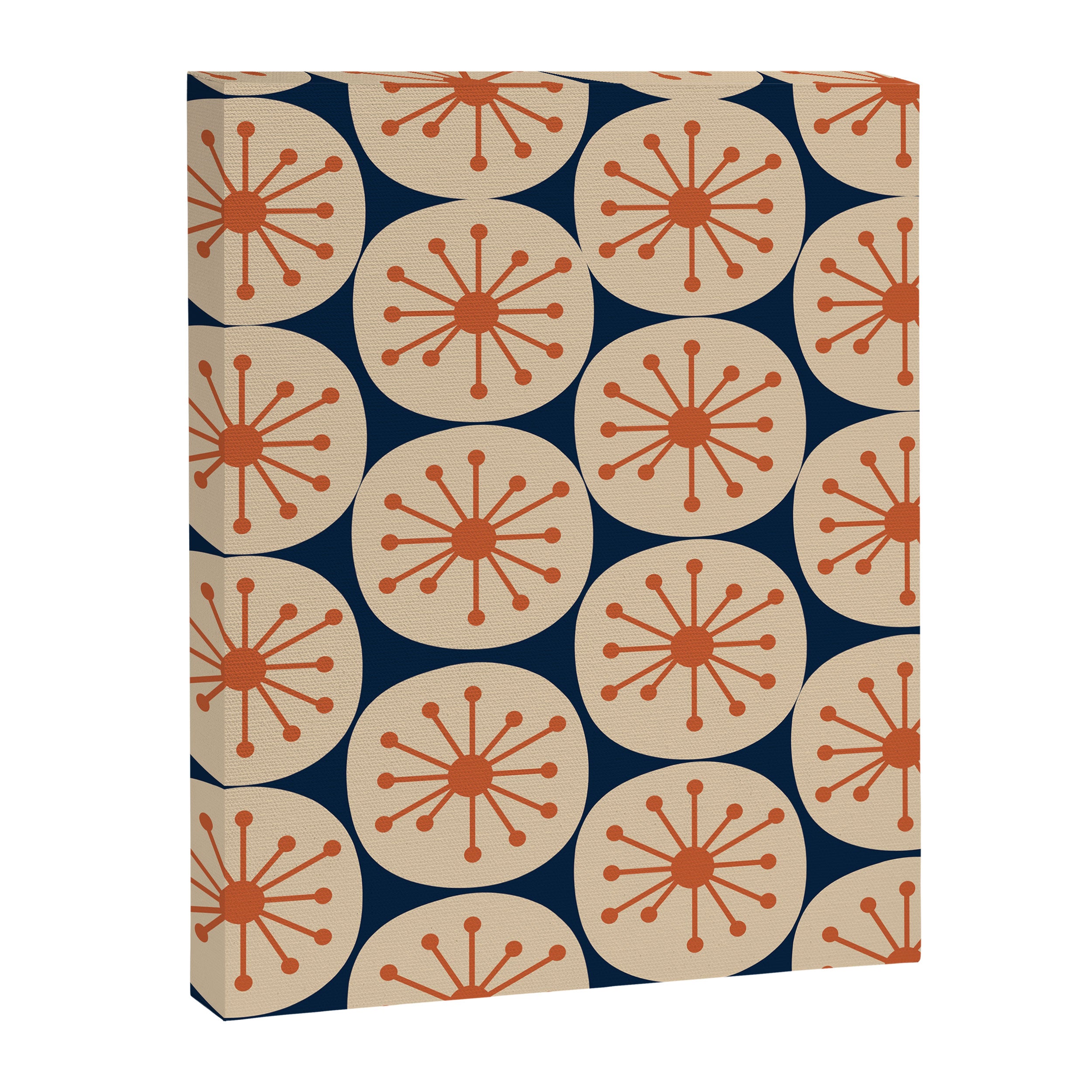 Atomic Dots Retro Geo Pattern in Mid Mid Orange, Beige, and Navy Blue Canvas Print Gallery Image 6
