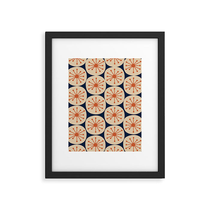 Atomic Dots Retro Geo Pattern in Mid Mid Orange, Beige, and Navy Blue Framed Art Print Gallery Image 1
