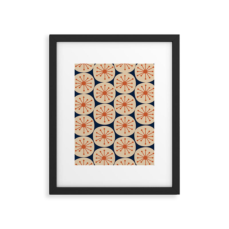 Atomic Dots Retro Geo Pattern in Mid Mid Orange, Beige, and Navy Blue Framed Art Print Gallery Image 5