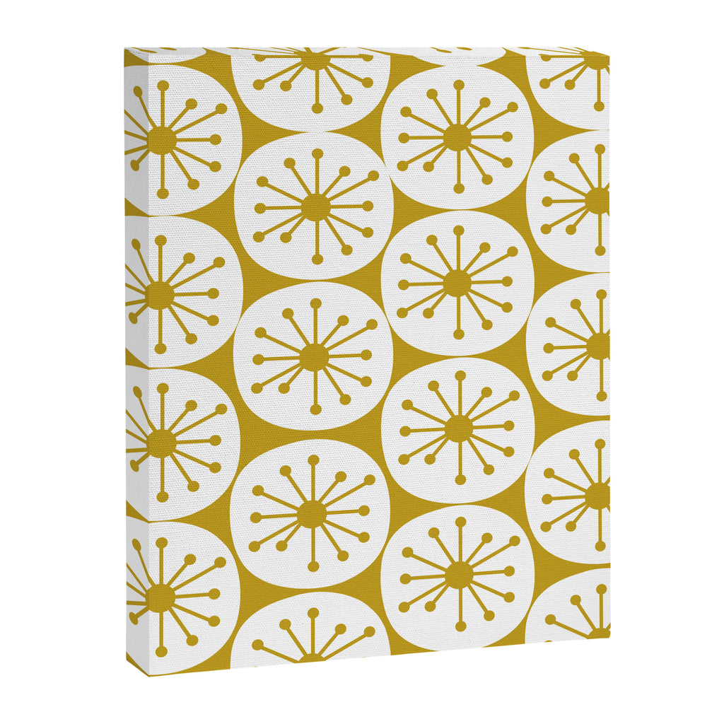 Atomic Dots Retro Geo Pattern in Mid Mod Mustard and White Canvas Print Gallery Image 6