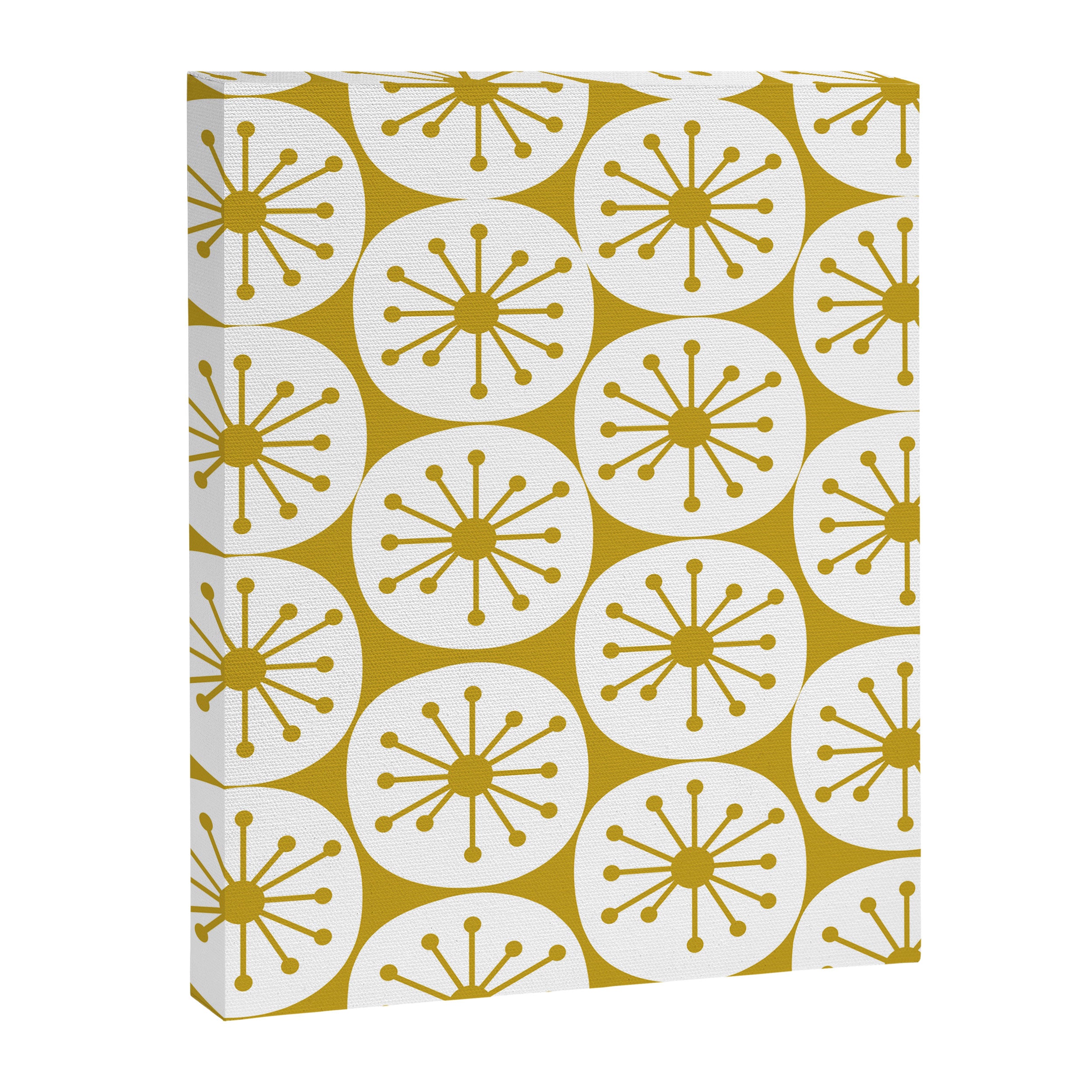Atomic Dots Retro Geo Pattern in Mid Mod Mustard and White Canvas Print Gallery Image 6