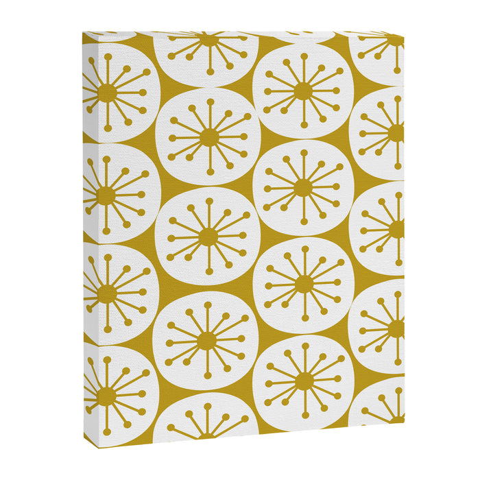 Atomic Dots Retro Geo Pattern in Mid Mod Mustard and White Canvas Print Gallery Image 1