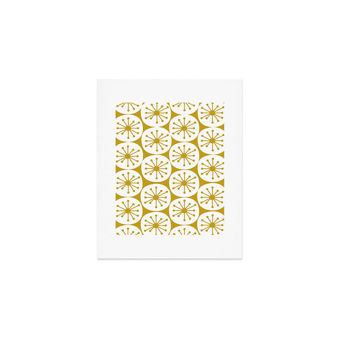 Atomic Dots Retro Geo Pattern in Mid Mod Mustard and White Art Print Gallery Image 1
