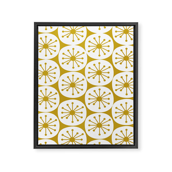 Atomic Dots Retro Geo Pattern in Mid Mod Mustard and White Framed Canvas Print Gallery Image 1
