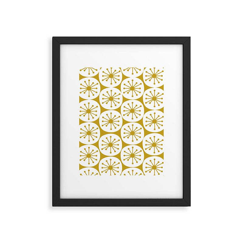 Atomic Dots Retro Geo Pattern in Mid Mod Mustard and White Framed Art Print Gallery Image 5