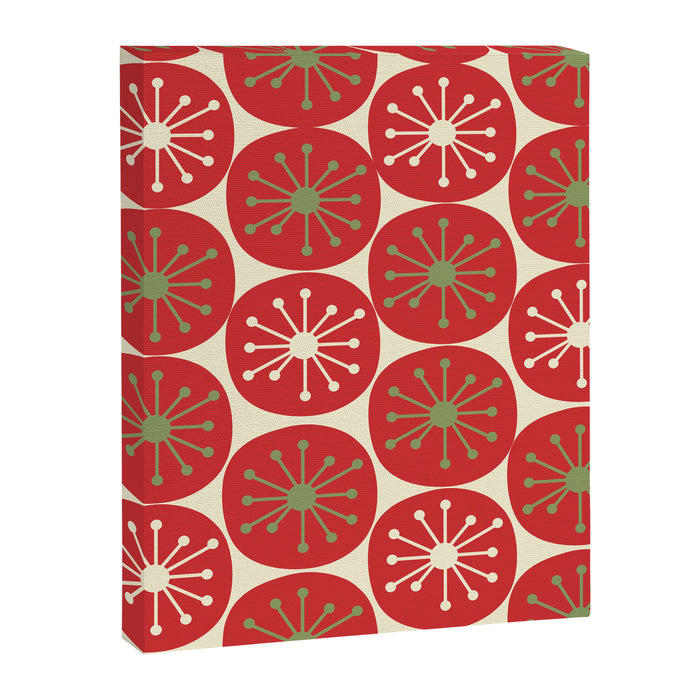 Atomic Dots Retro Mid-century Christmas Pattern in Light Olive Green, Red, and Cream Canvas Print Gallery Image 1