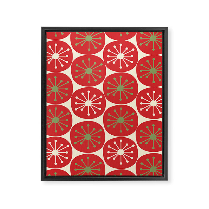 Atomic Dots Retro Mid-century Christmas Pattern in Light Olive Green, Red, and Cream Framed Canvas Print Gallery Image 1