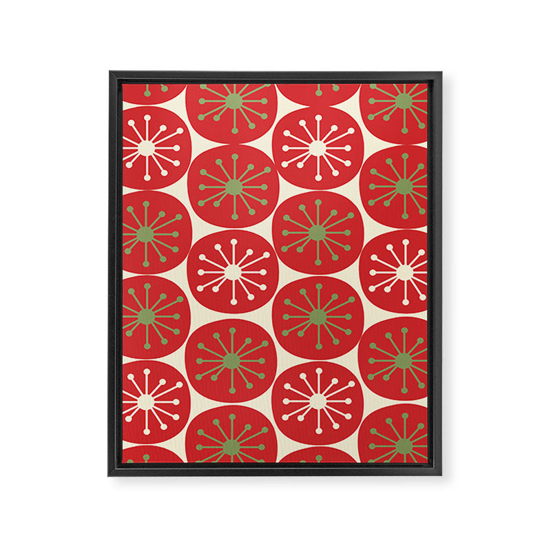 Atomic Dots Retro Mid-century Christmas Pattern in Light Olive Green, Red, and Cream Framed Canvas Print Gallery Image 8